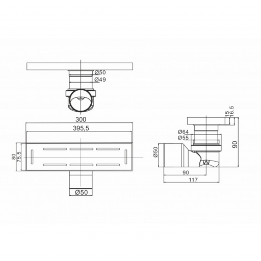 Душевой трап MAGdrain JC 300 Q50-B хром матовый 80*300 мм